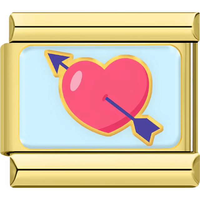 Pink heart with an arrow on a gold Italian charm